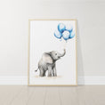 Load image into Gallery viewer, Elephant Nursery Prints | Set of 3 | Blue Balloon Wall Art for Baby Boy's Bedroom - RoseRowanDesign -