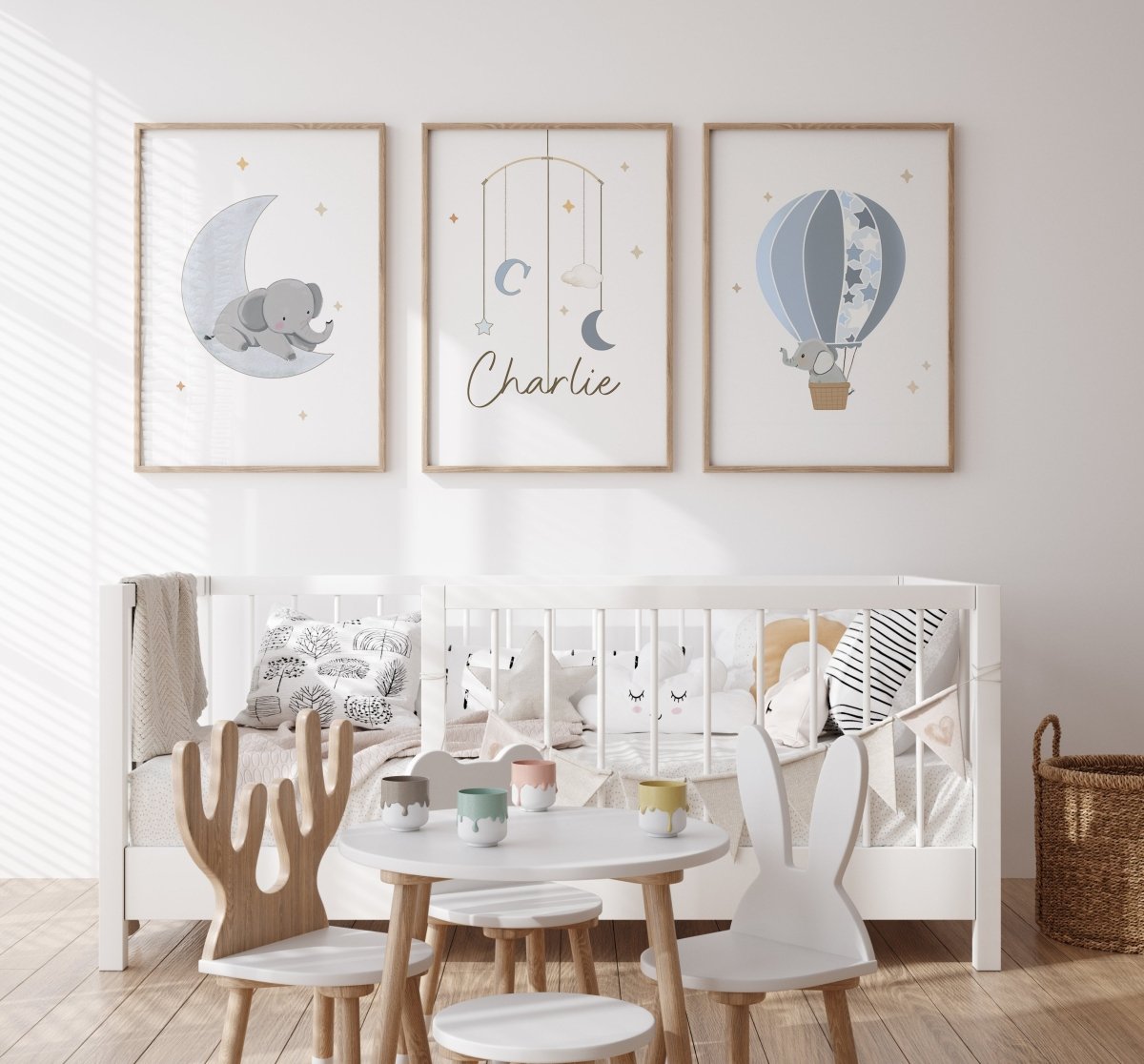 Elephant Personalised Set of 3 Wall Prints | Wall Art for Nursery, Bedroom or Playroom - RoseRowanDesign - Wall Art