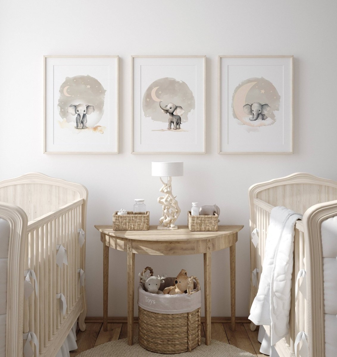 Elephant Theme Kids Wall Art | Beige | Set of 3 Nursery Prints - RoseRowanDesign - Wall Art