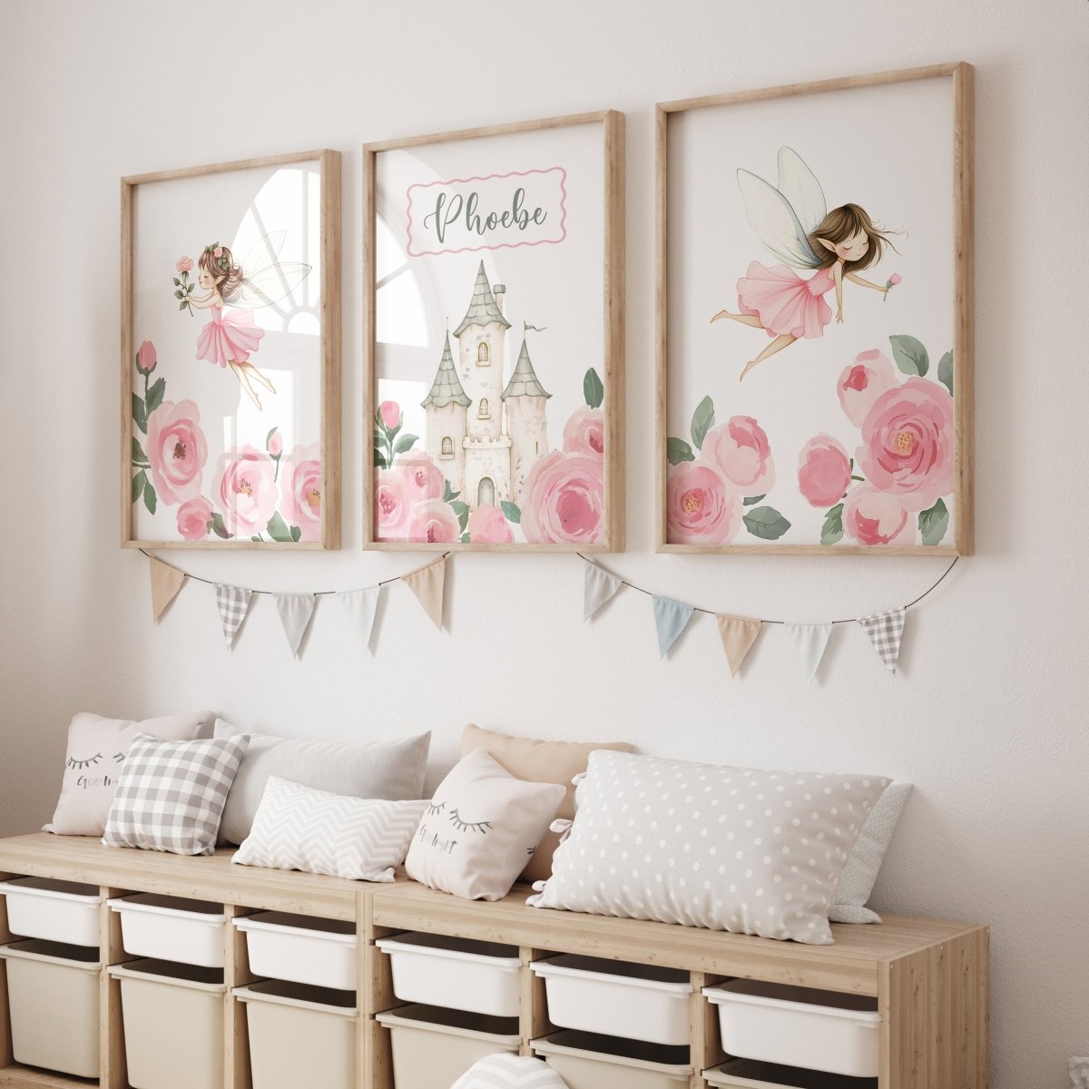 Fairy Castle Personalised | Set of 3 Prints | Girls Nursery, Bedroom or Playroom - RoseRowanDesign - Wall Art