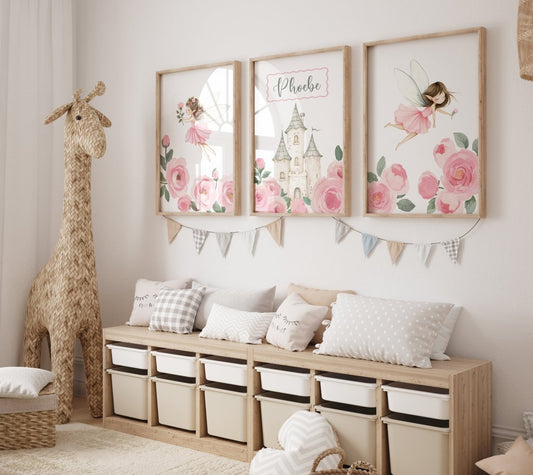 Fairy Castle Personalised | Set of 3 Prints | Girls Nursery, Bedroom or Playroom - RoseRowanDesign - Wall Art
