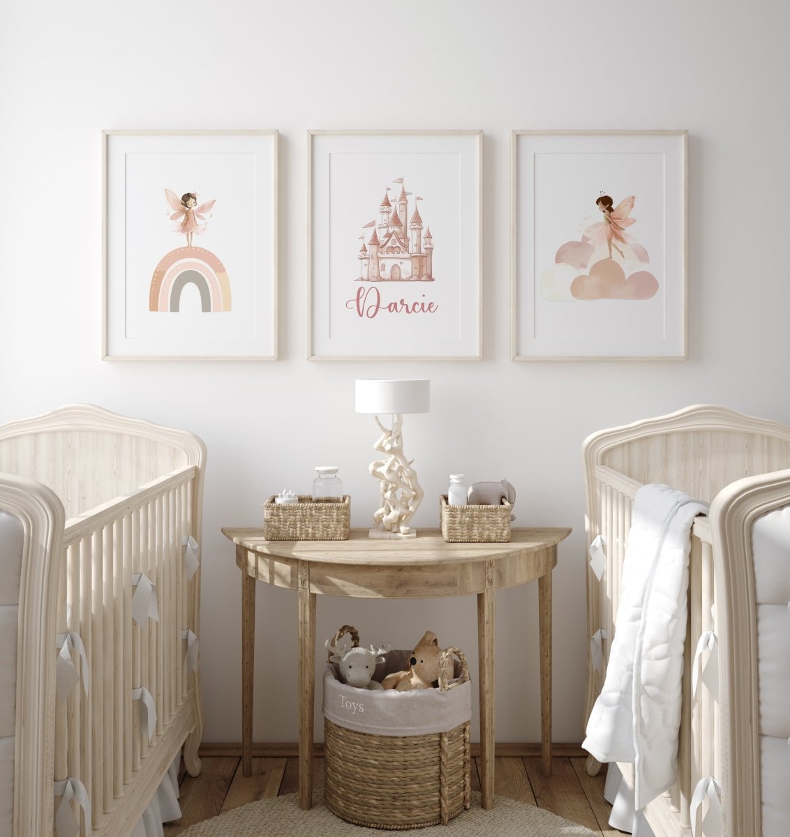 Fairy Nursery Prints | Set of 3 | Personalised Castle Wall Art for Girls' Room - RoseRowanDesign -
