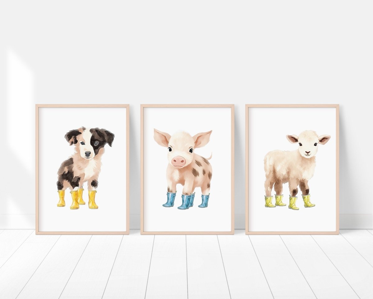 Farm Animal Nursery Prints | Set of 3 Farm Theme Wall Art for Babies Room & Playroom - RoseRowanDesign - Wall Art