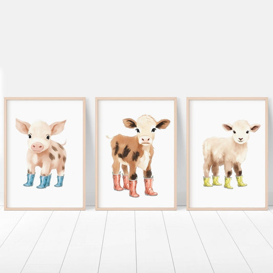Farm Animal Nursery Prints | Set of 3 Farm Theme Wall Art for Babies Room & Playroom - RoseRowanDesign - Wall Art
