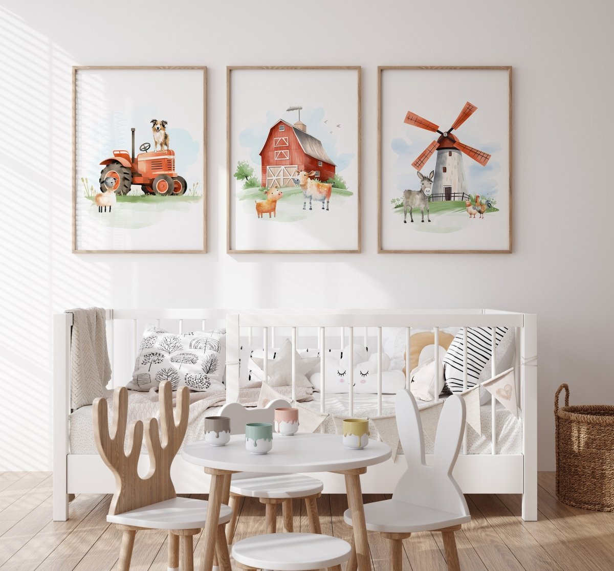 Farm Animal Nursery Prints | Set of 3 | Tractor & Animal Wall Art for Baby Boys' Bedroom & Playroom - RoseRowanDesign -