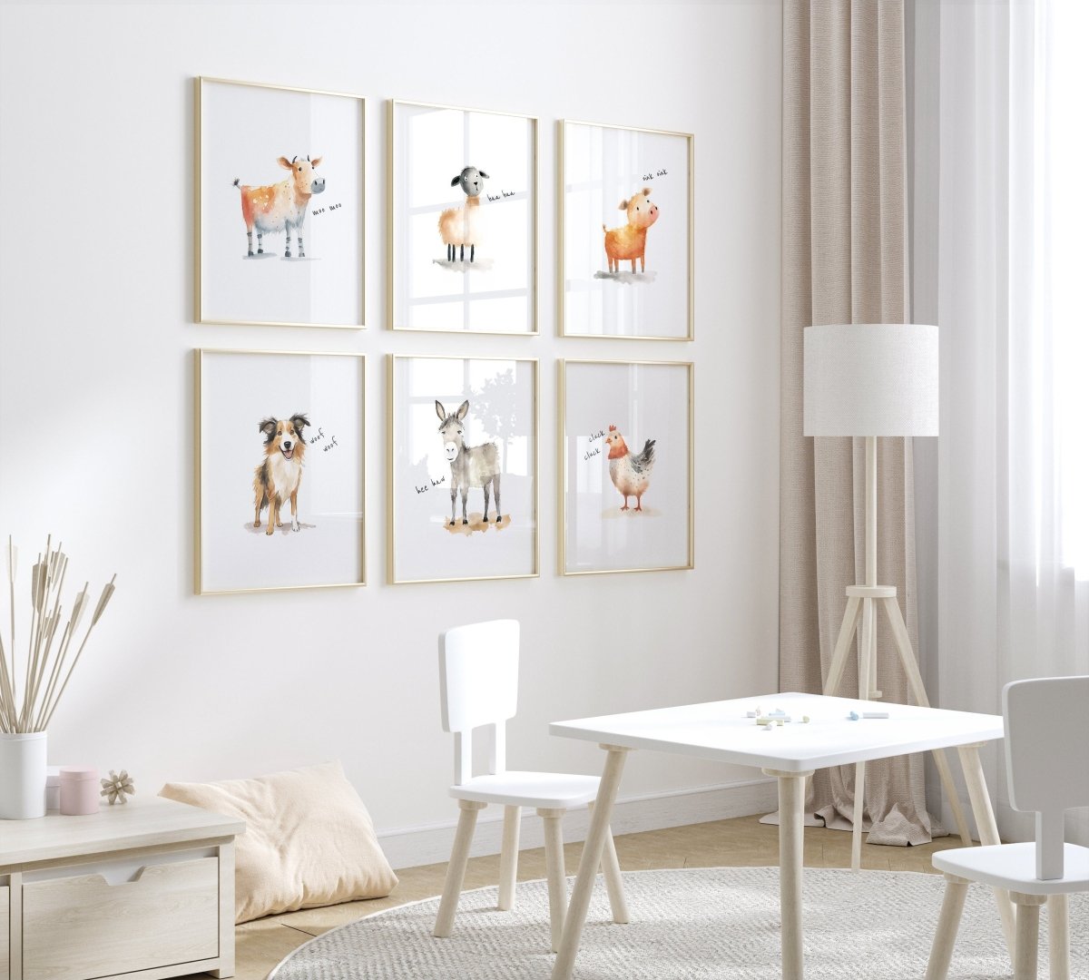Farm Animal Nursery Prints | Set of 6 | Farmhouse Wall Art for Baby Boy's Room or Gender - Neutral Decor - RoseRowanDesign -