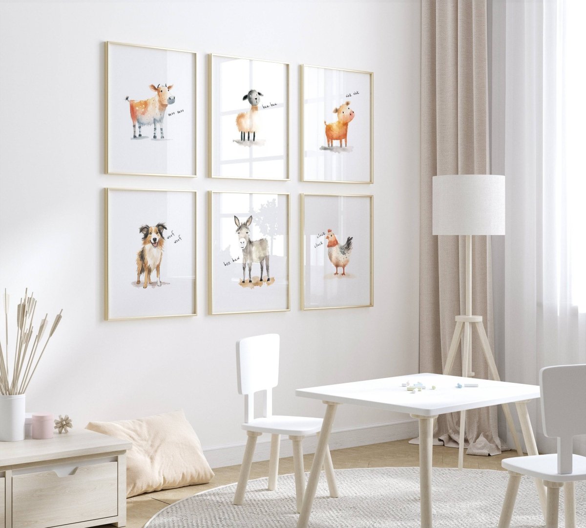 Farm Animal Nursery Prints | Set of 6 | Farmhouse Wall Art for Baby Boy's Room or Gender - Neutral Decor - RoseRowanDesign -