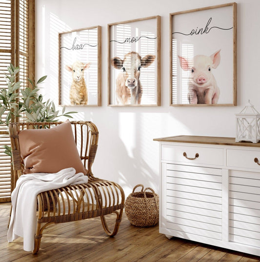 Farm Animal Nursery Prints | Set of 6 Wall Art with Quotes for Baby Room | Neutral Decor - RoseRowanDesign - Wall Art