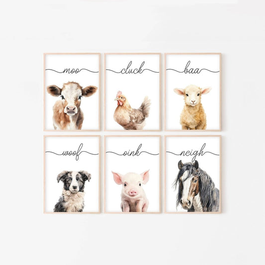 Farm Animal Nursery Prints | Set of 6 Wall Art with Quotes for Baby Room | Neutral Decor - RoseRowanDesign - Wall Art