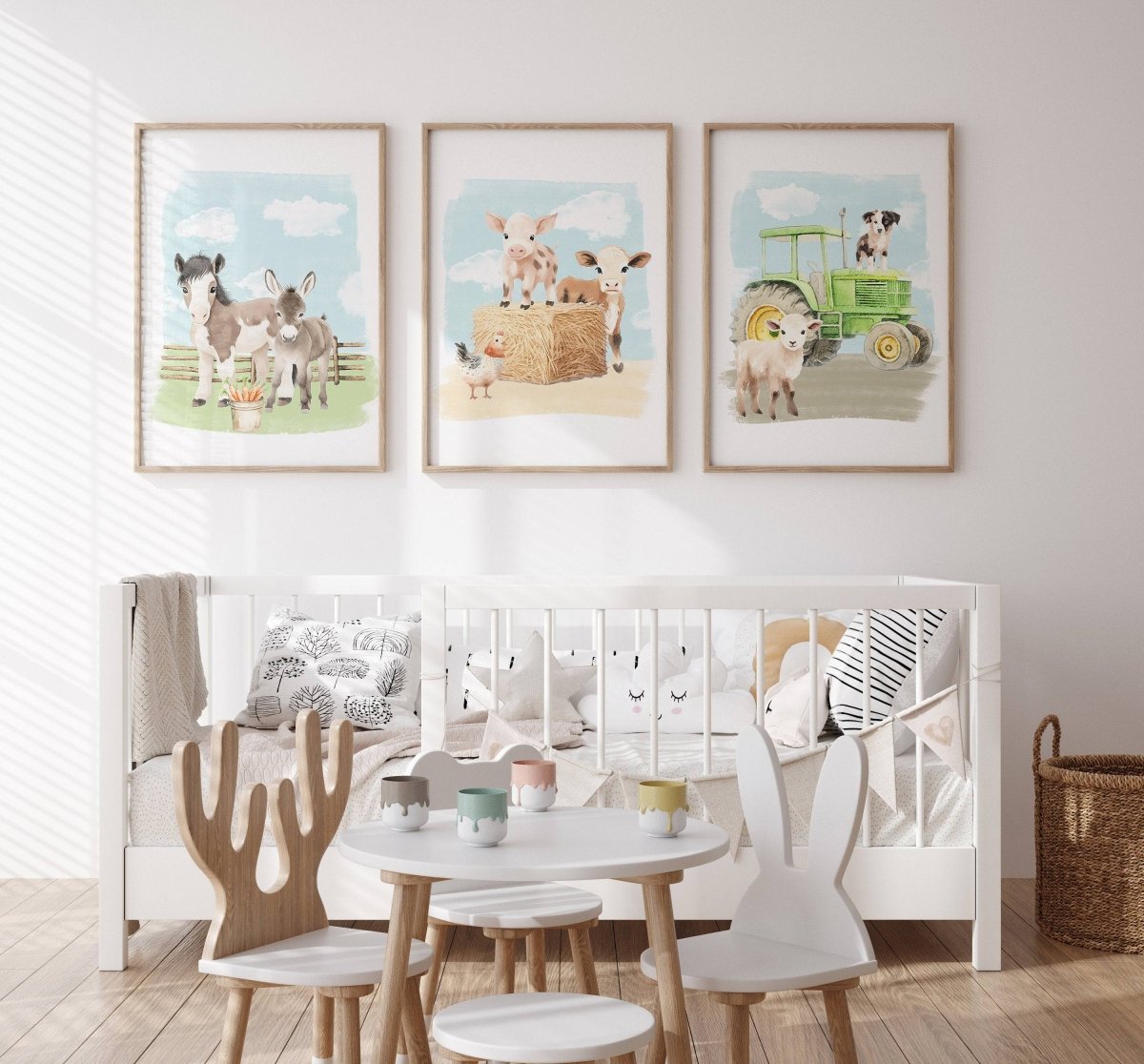 Farm Animal Nursery Wall Art | Set of 3 Farm Prints | Barnyard Theme Decor for Boys Room - RoseRowanDesign - Wall Art