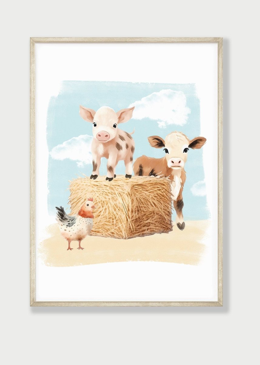 Farm Animal Nursery Wall Art | Set of 3 Farm Prints | Barnyard Theme Decor for Boys Room - RoseRowanDesign - Wall Art