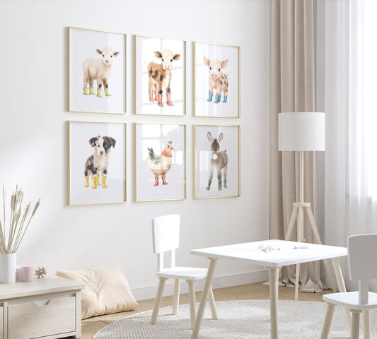 Farm Animal Prints for Nursery | Set of 6 Wall Art Prints for Baby Room | Barnyard Decor - RoseRowanDesign - Wall Art