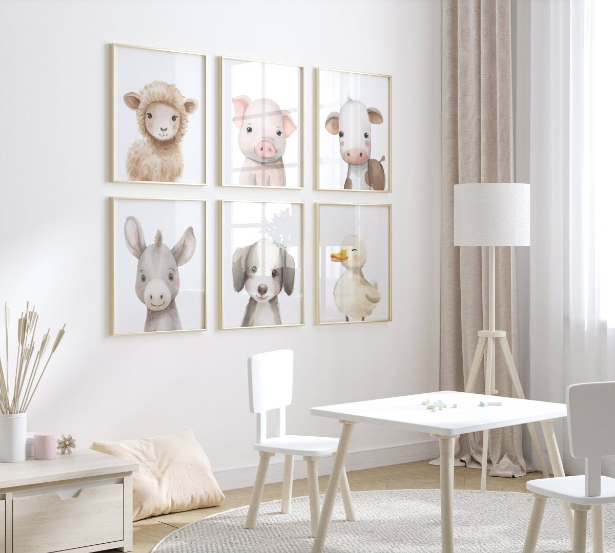 Farm Animal Prints | Set of 6 Nursery Wall Art | Gender Neutral Decor for Babies & Playrooms - RoseRowanDesign - Wall Art