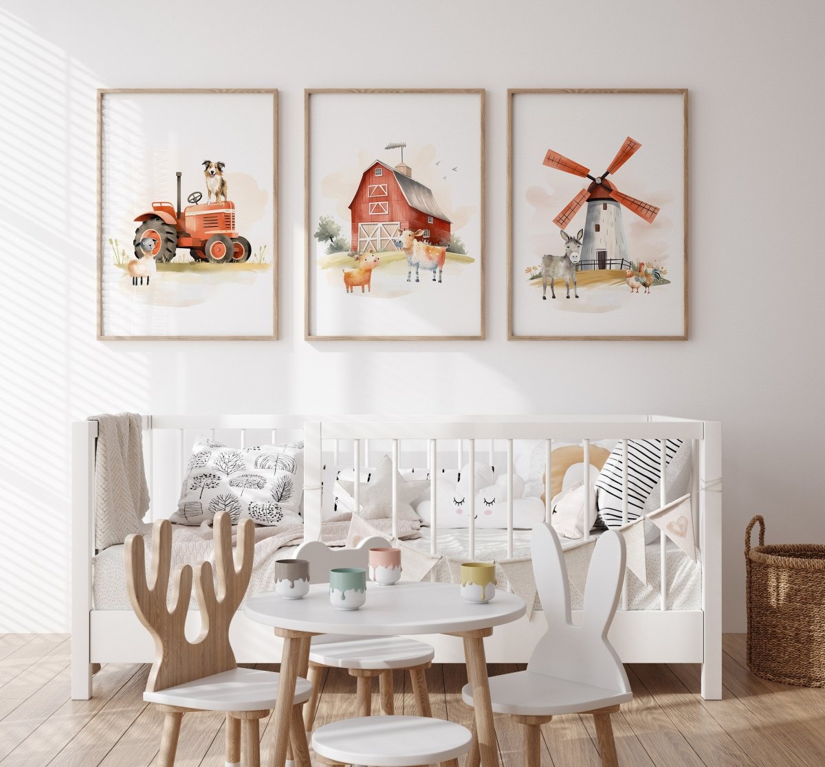 Farm Nursery Prints | Set of 3 | Tractor & Red Barn Wall Art for Baby Boys' Room - RoseRowanDesign -