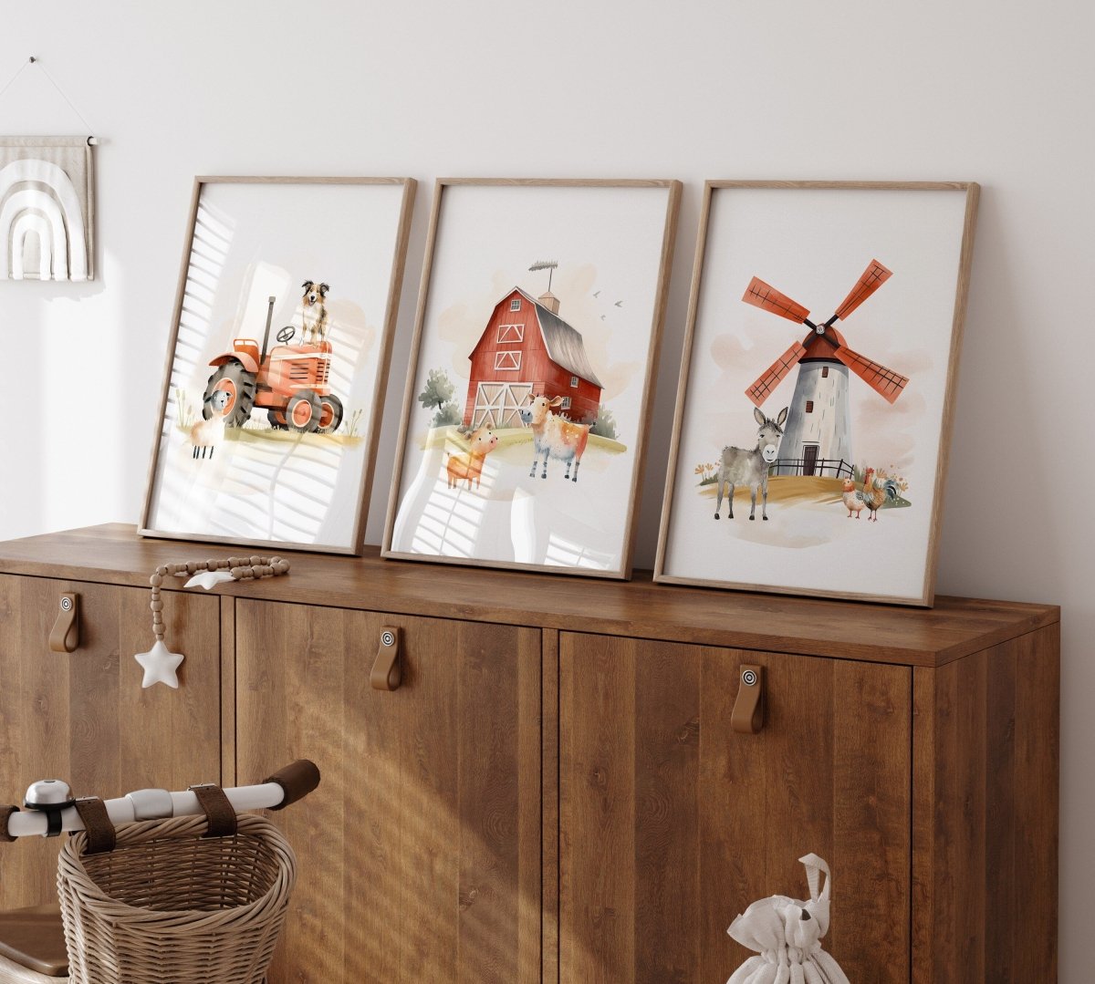 Farm Nursery Prints | Set of 3 | Tractor & Red Barn Wall Art for Baby Boys' Room - RoseRowanDesign -