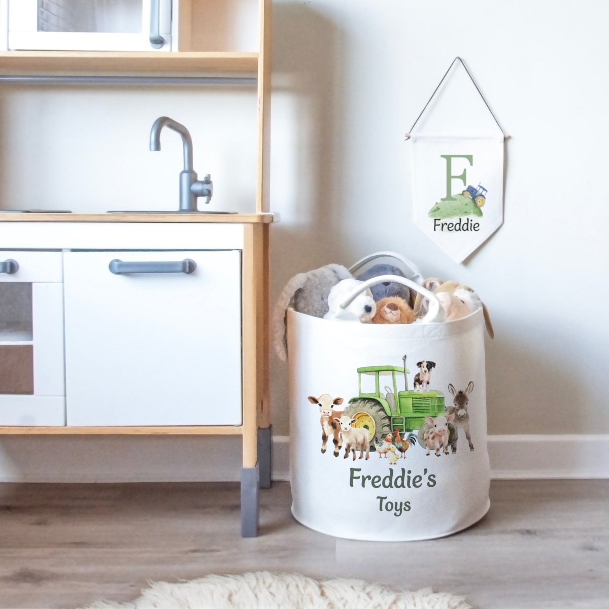 Farm Theme Personalised Toy Trug for Nursery or Kids Room Storage - RoseRowanDesign -