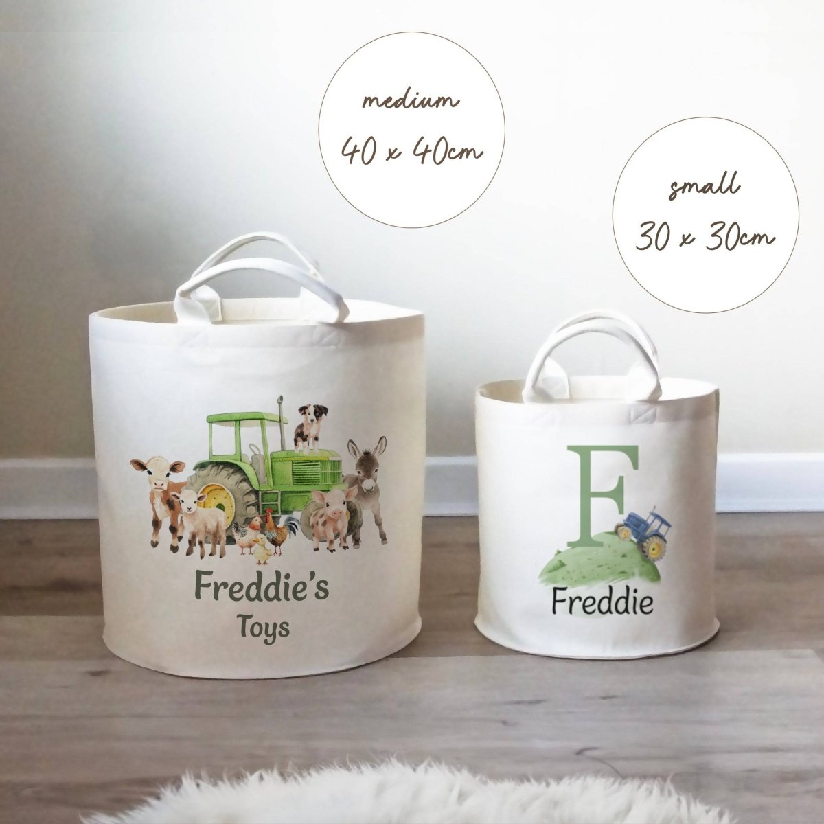 Farm Theme Personalised Toy Trug for Nursery or Kids Room Storage - RoseRowanDesign -