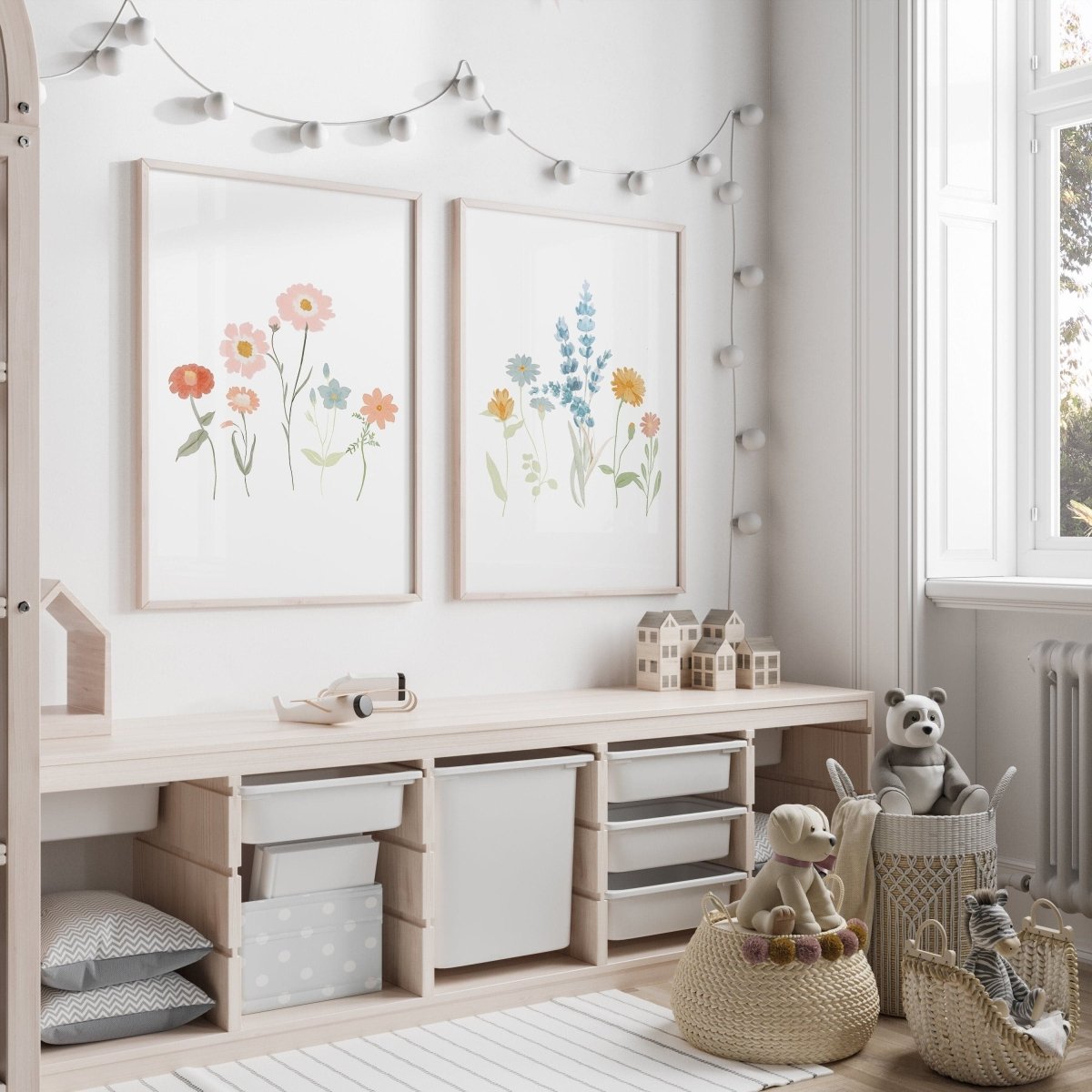 Flower Prints for Girls' Bedroom | Set of 2 | Wildflower Nursery Wall Art for Boho & Scandi Rooms - RoseRowanDesign -