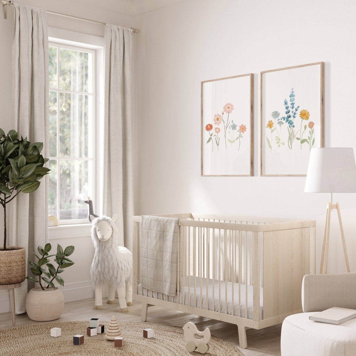 Flower Prints for Girls' Bedroom | Set of 2 | Wildflower Nursery Wall Art for Boho & Scandi Rooms - RoseRowanDesign -