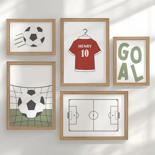 Football Kids Gallery Wall Prints – Personalised Shirt Wall Art Set - RoseRowanDesign -