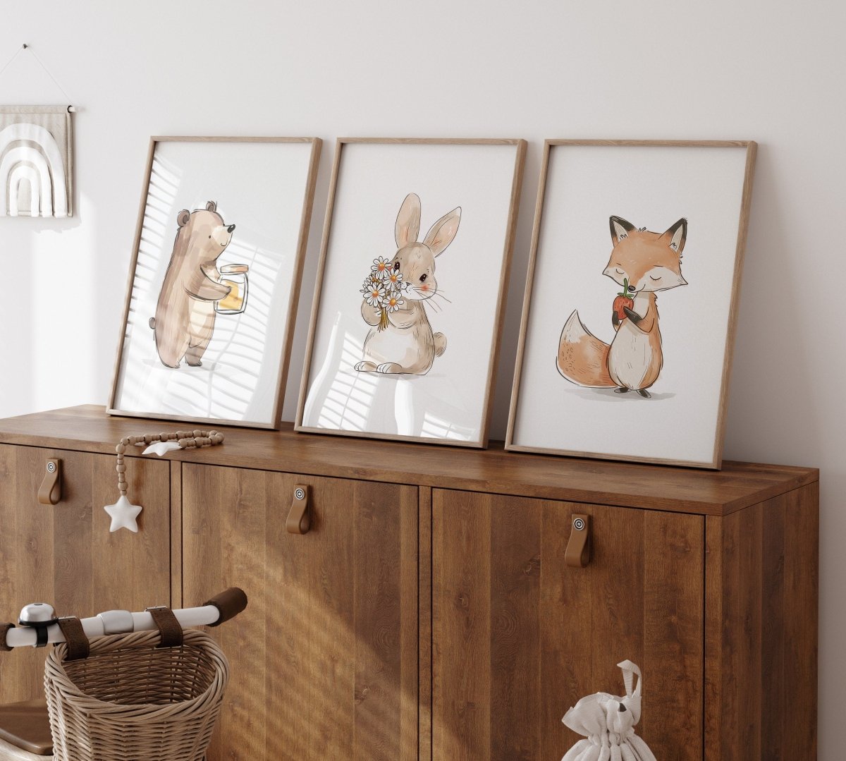 Fox, Bunny & Bear Nursery Prints | Neutral Woodland Decor | Unisex Animal Wall Art - RoseRowanDesign - Wall Art