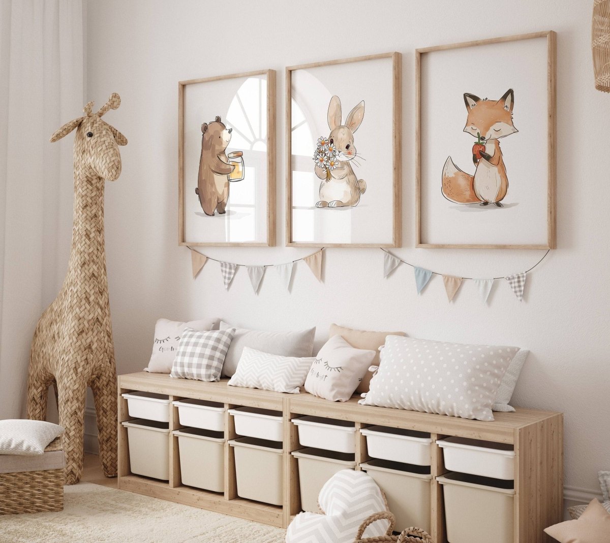 Fox, Bunny & Bear Nursery Prints | Neutral Woodland Decor | Unisex Animal Wall Art - RoseRowanDesign - Wall Art