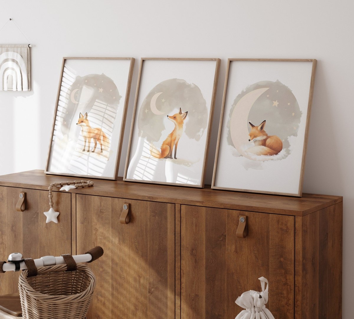 Fox Theme Kids Wall Art | Beige | Set of 3 Nursery Prints - RoseRowanDesign - Wall Art