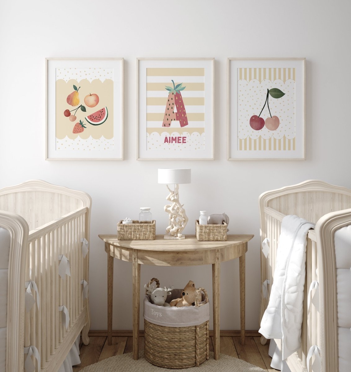Fruit Personalised Set of 3 Prints | Cherry Nursery Wall Art - RoseRowanDesign - Wall Art