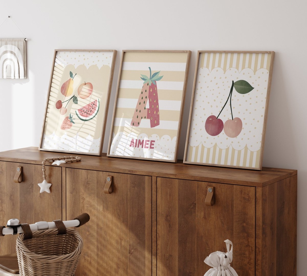 Fruit Personalised Set of 3 Prints | Cherry Nursery Wall Art - RoseRowanDesign - Wall Art
