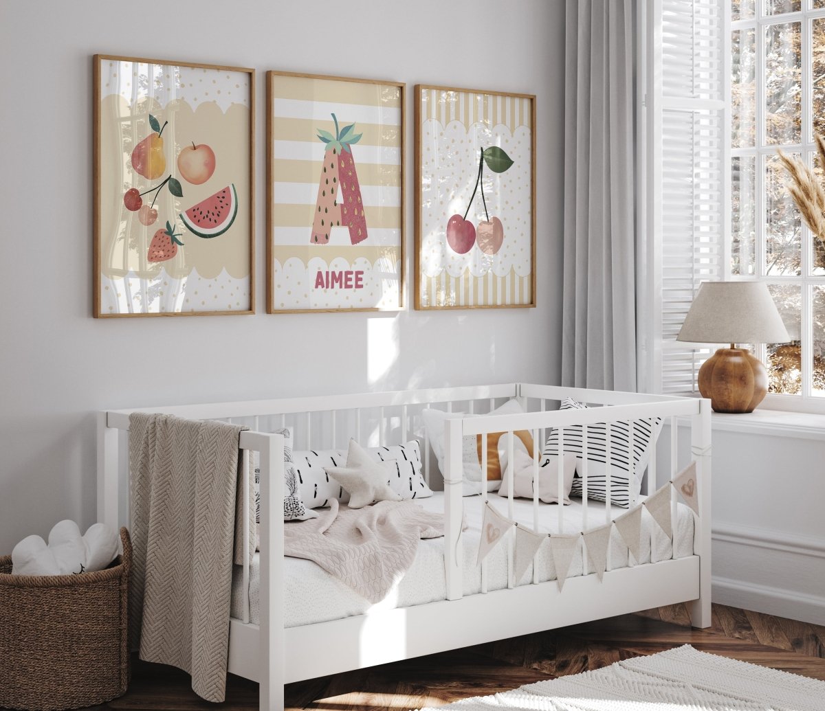 Fruit Personalised Set of 3 Prints | Cherry Nursery Wall Art - RoseRowanDesign - Wall Art