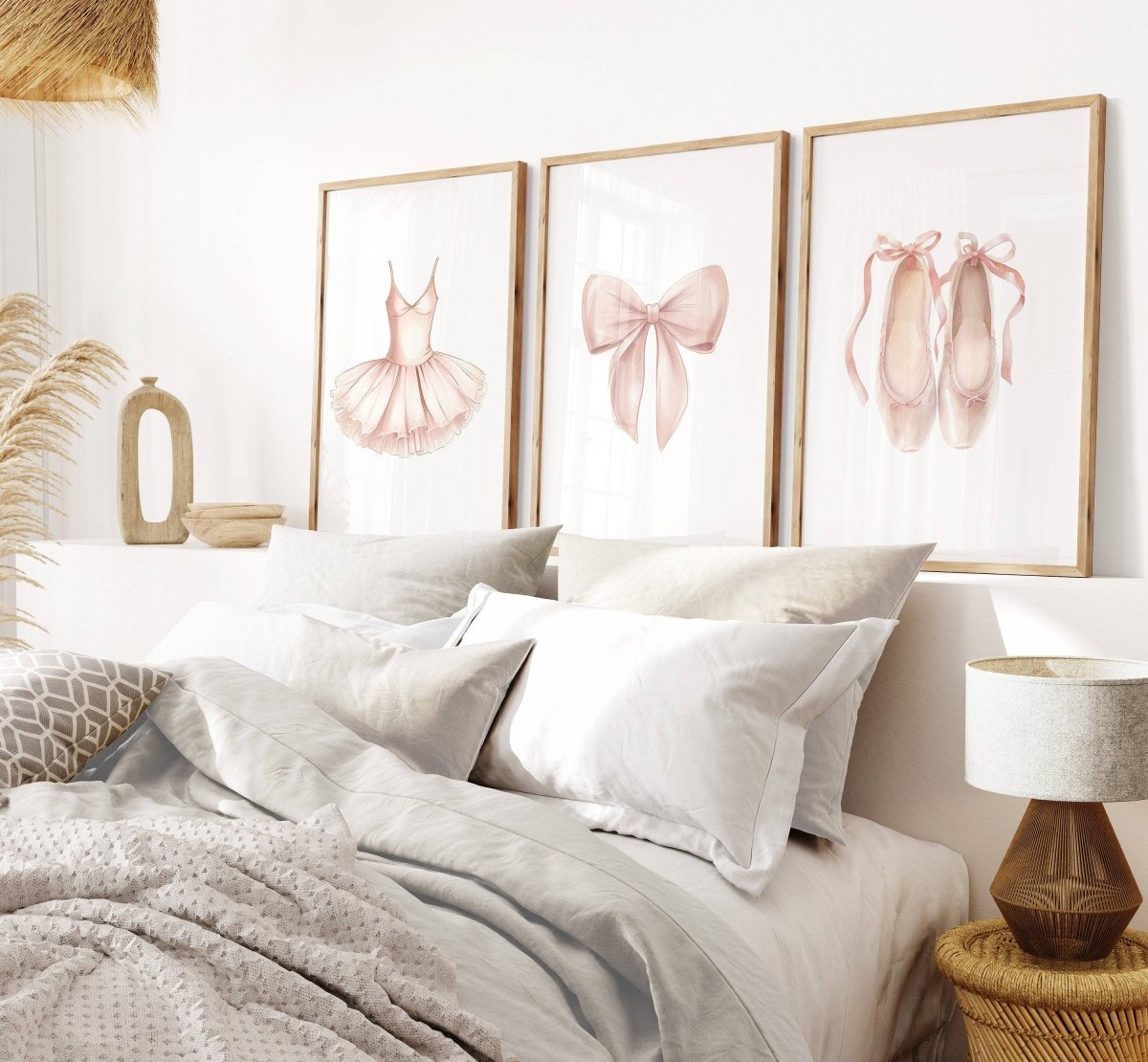 Girls Ballet Nursery Prints | Set of 3 | Pink Tutu, Bow & Ballet Shoes Decor - RoseRowanDesign -