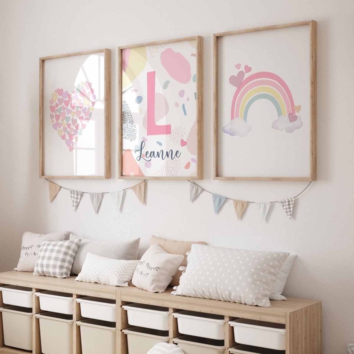 Girls Personalised Set of 3 Pink Pastel Wall Prints | Wall Art for Nursery, Bedroom or Playroom - RoseRowanDesign - Wall Art