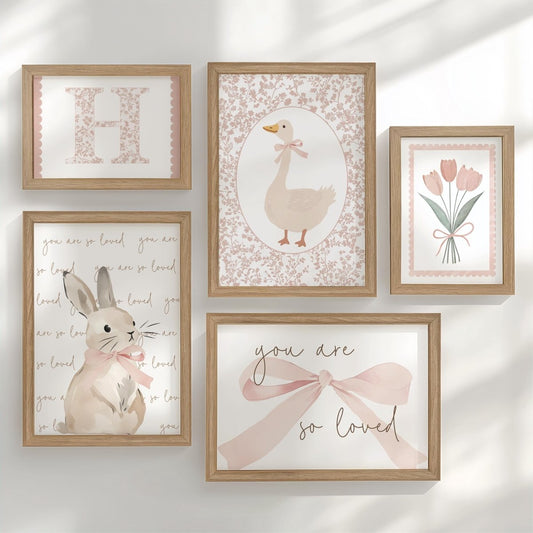 Girls Room Nursery Gallery Wall Art– Bunny & Floral Wall Art - RoseRowanDesign - Wall Art