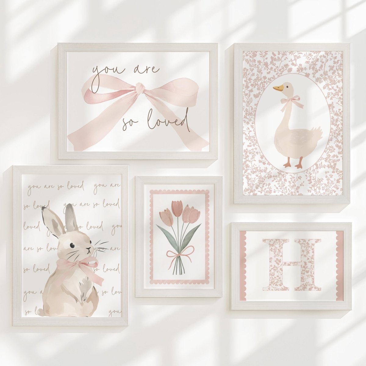 Girls Room Nursery Gallery Wall Art– Bunny & Floral Wall Art - RoseRowanDesign - Wall Art