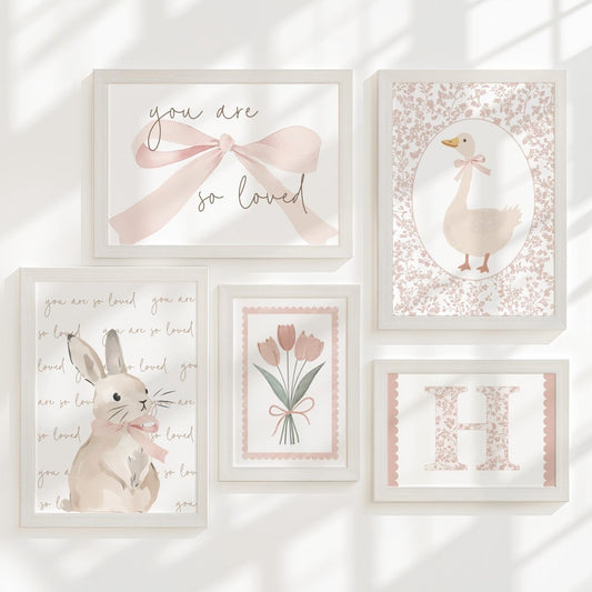 Girls Room Nursery Gallery Wall Art– Bunny & Floral Wall Art - RoseRowanDesign - Wall Art