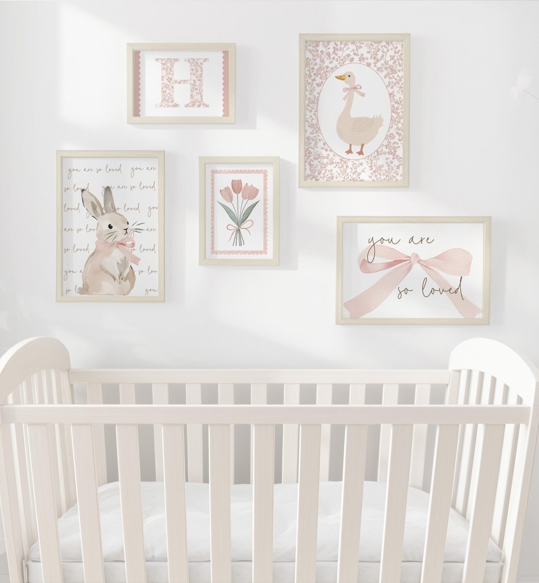 Girls Room Nursery Gallery Wall Art– Bunny & Floral Wall Art - RoseRowanDesign - Wall Art