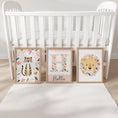 Load image into Gallery viewer, Girls Safari Nursery Wall Art Set of 3, Floral Lion & Tiger Prints with Personalised Name, Pink Jungle Baby Room Decor - RoseRowanDesign -