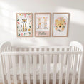 Load image into Gallery viewer, Girls Safari Nursery Wall Art Set of 3, Floral Lion & Tiger Prints with Personalised Name, Pink Jungle Baby Room Decor - RoseRowanDesign -