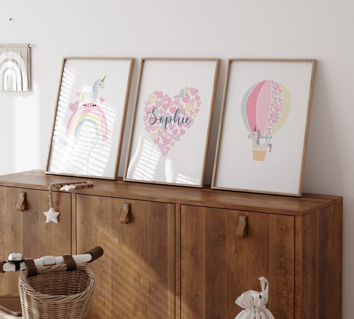 Girls Unicorn Personalised Set of 3 Wall Prints | Wall Art for Nursery, Bedroom or Playroom - RoseRowanDesign - Wall Art