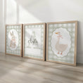 Load image into Gallery viewer, Green Gingham Nursery Prints – Bunny, Goose & Personalised Name Set - RoseRowanDesign -