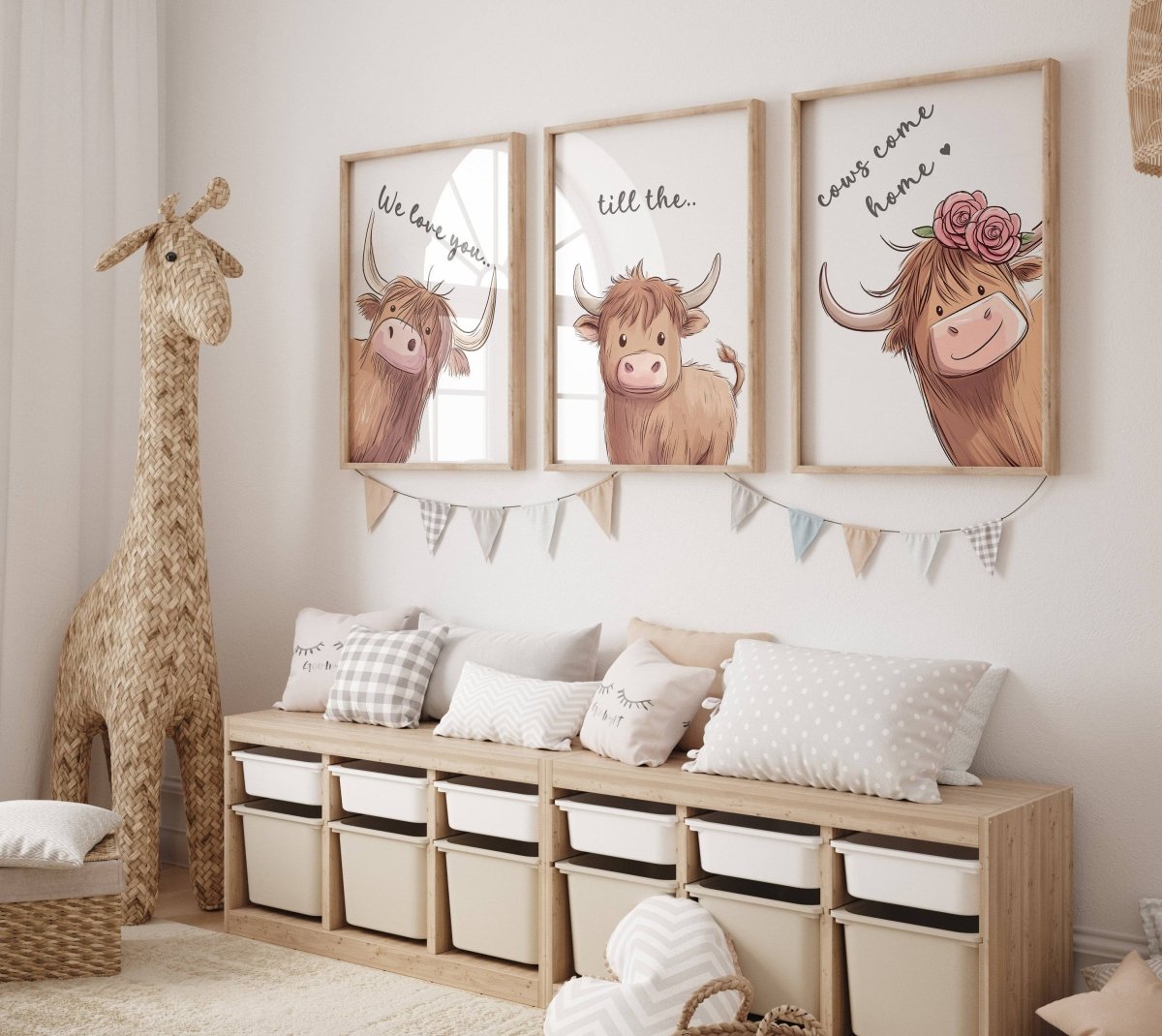 Highland Cow Nursery Prints | Set of 3 | Gender Neutral Wall Art for Baby's Room - RoseRowanDesign - Wall Art