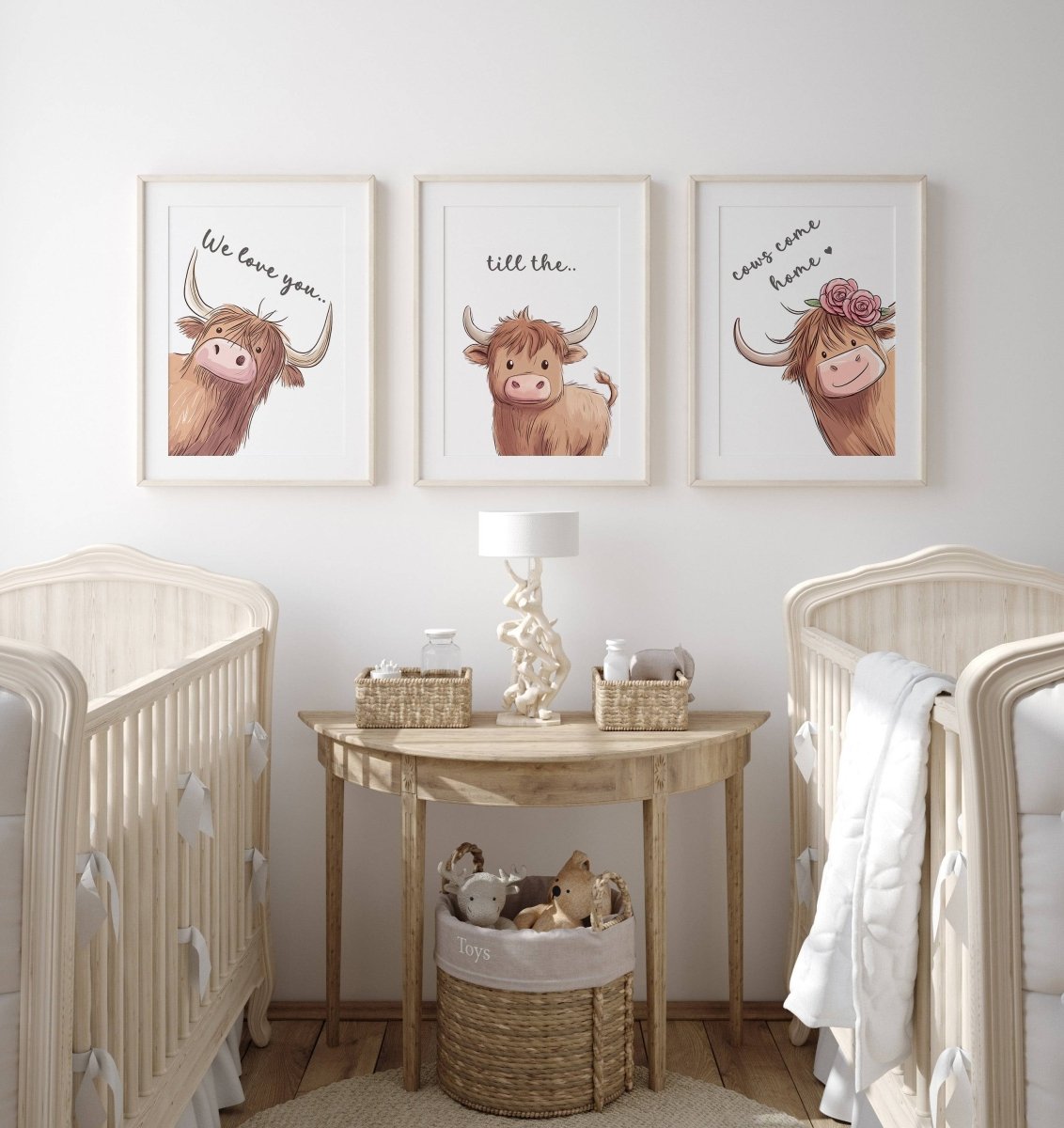 Highland Cow Nursery Prints | Set of 3 | Gender Neutral Wall Art for Baby's Room - RoseRowanDesign - Wall Art