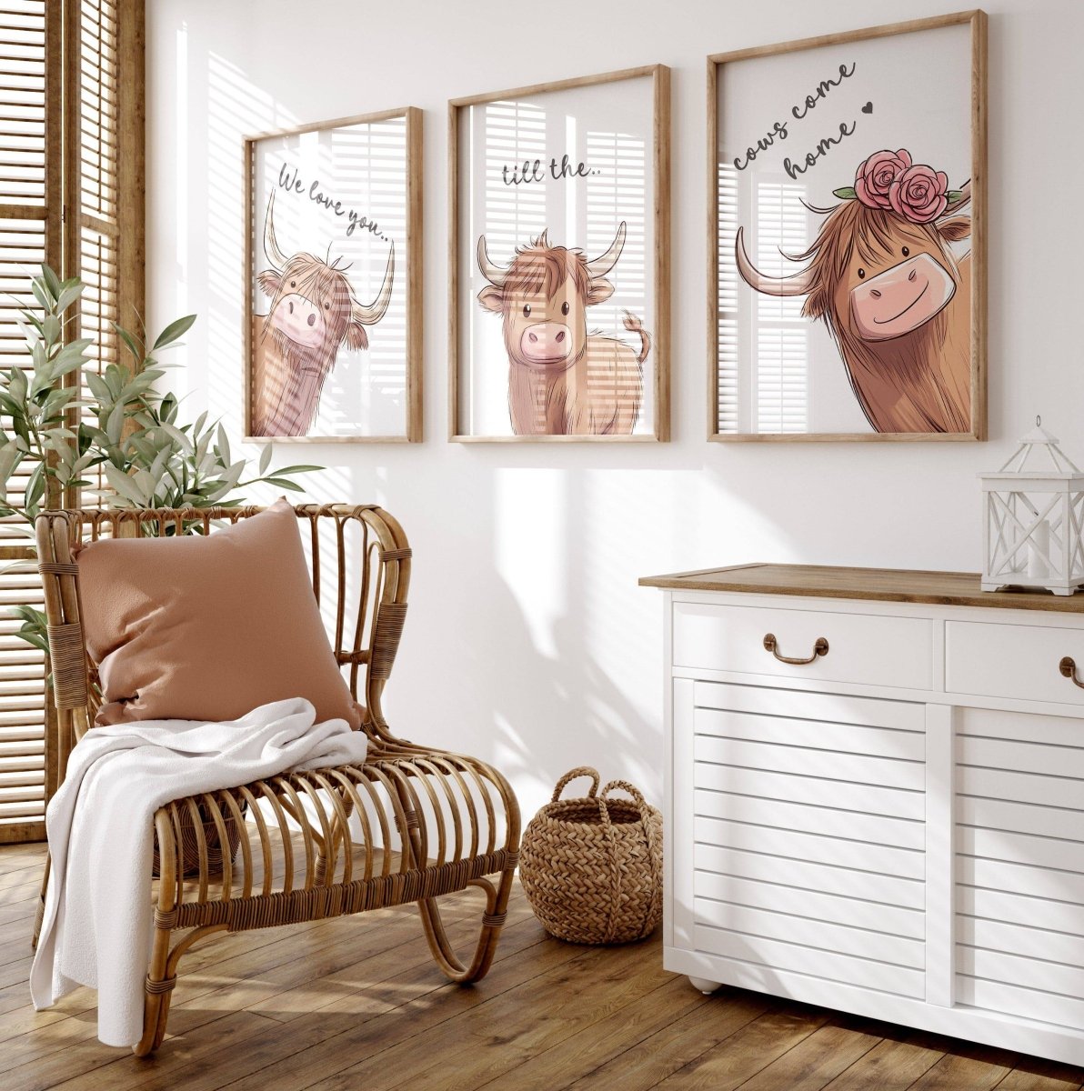 Highland Cow Nursery Prints | Set of 3 | Gender Neutral Wall Art for Baby's Room - RoseRowanDesign - Wall Art