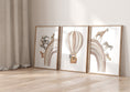 Load image into Gallery viewer, Hot Air Balloon and Rainbow Safari Animals | Beige | Set of 3 Nursery Prints - RoseRowanDesign -
