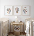 Load image into Gallery viewer, Hot Air Balloon and Rainbow Safari Animals | Neutral | Set of 3 Nursery Prints - RoseRowanDesign -