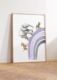 Load image into Gallery viewer, Hot Air Balloon and Rainbow Safari Animals | Purple | Set of 3 Nursery Prints - RoseRowanDesign -