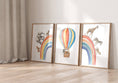 Load image into Gallery viewer, Hot Air Balloon and Rainbow Safari Animals | Rainbow | Set of 3 Nursery Prints - RoseRowanDesign -