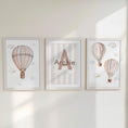 Load image into Gallery viewer, Hot Air Balloon Personalised Set of 3 Prints for Nursery, Striped Wall Art for Baby Bedroom, Beige Decor Gift,Framed Prints Animal Kids Room