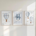 Load image into Gallery viewer, Hot Air Balloon Personalised Set of 3 Prints for Nursery, Striped Wall Art for Baby Bedroom, Cloud Decor Gift,Framed Prints Animal Kids Room