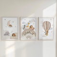 Load image into Gallery viewer, Rainbow Animal Nursery Wall Prints, Set of 3 Hot Air Balloon, Safari Animal Kids Room Posters, Framed or Unframed
